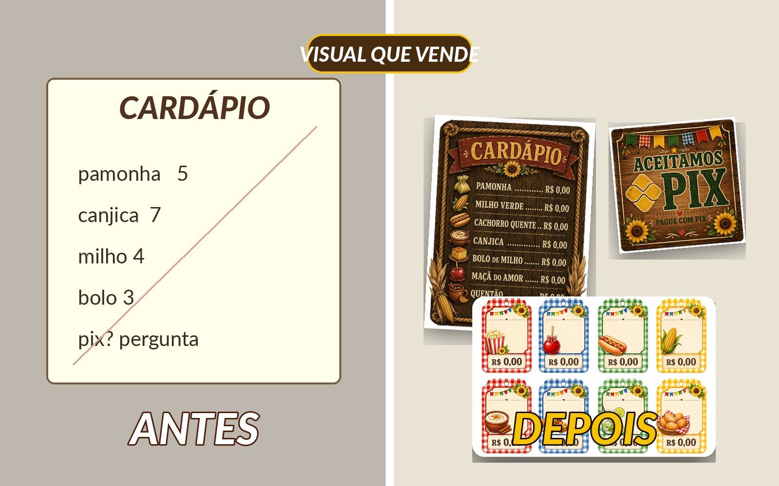 Antes e depois da barraca com artes profissionais